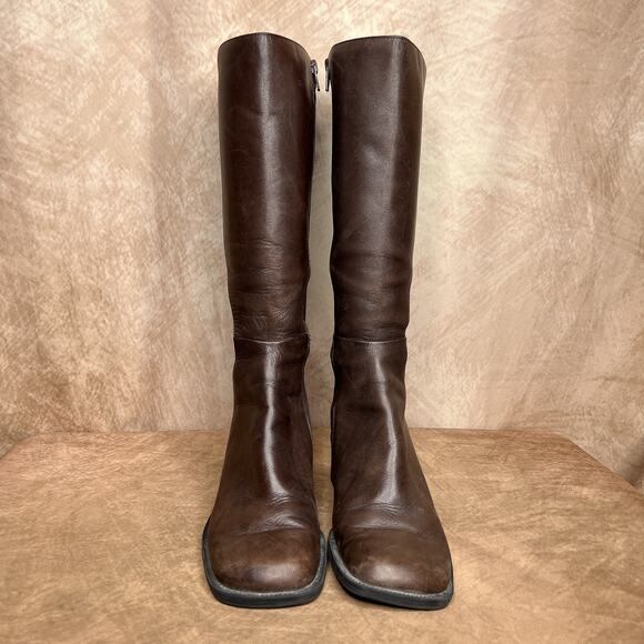 Vintage Y2K Jasmin Collection Sharon Two Tone Patchwork Leather Knee High Boots - Picture 3 of 10